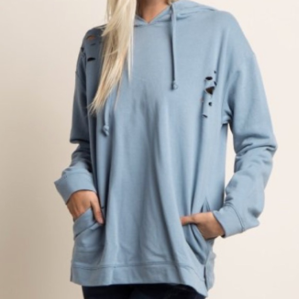 Blue distressed hoodie